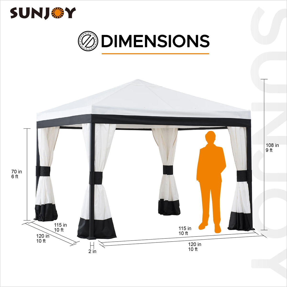 Black and White Steel Gazebo with Mosquito Netting R261540