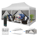 White 10' x 20' Pop up Canopy Tent with 6 Mosquito Side Walls & Carry Bag I7162