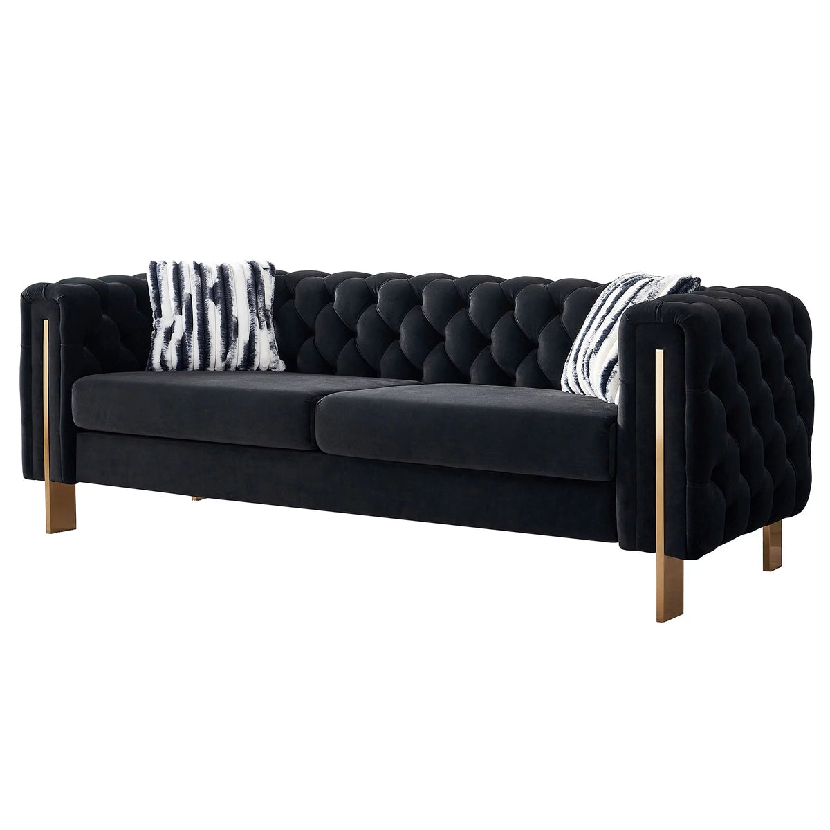 Modern Velvet Tufted Sofa with 2 Pillows S77319