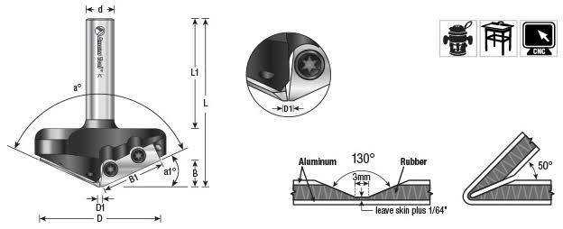 V-Groove Double Edge Folding Router Bit 3mm Tip Width x 2-1/8 Dia. x 15/32 x 1/2 inch S981884