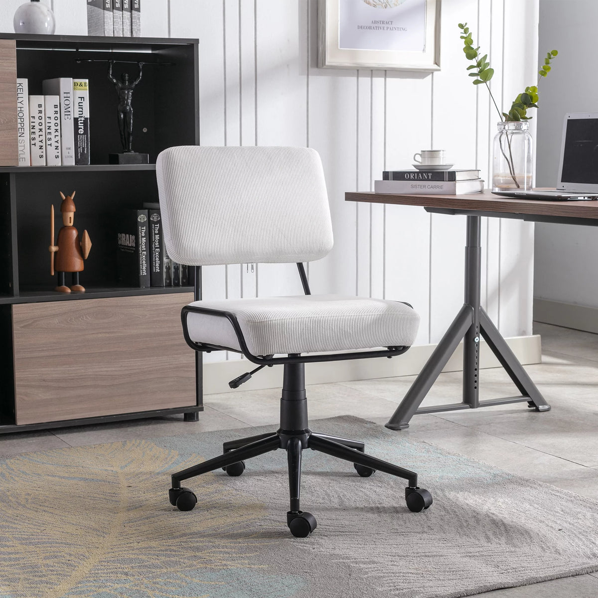 White Corduroy Adjustable Swivel Desk Chair P565