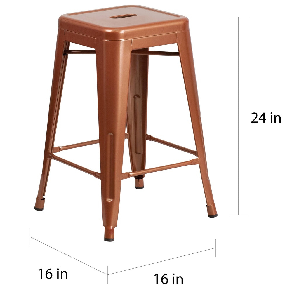 White Metal Square Backless Stool V856