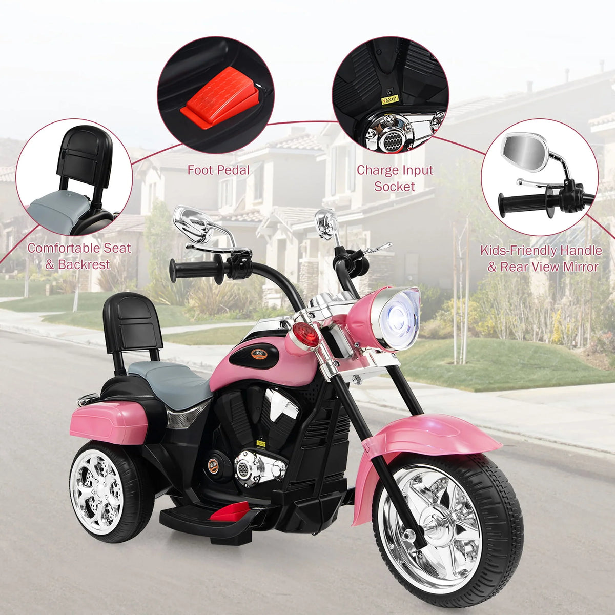 3 Wheel Kids Ride On Motorcycle 6V Battery Powered White Q178856