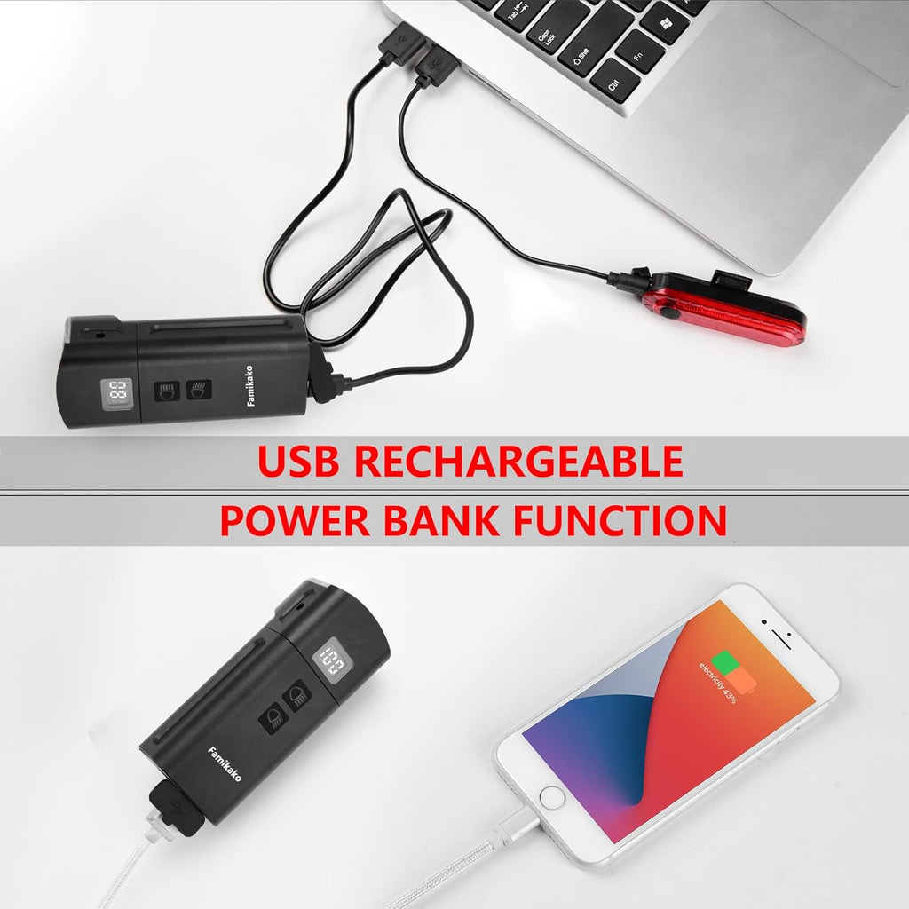 6*T6 LED Bike Light Set USB Rechargeable Waterproof Pack of 2 M272
