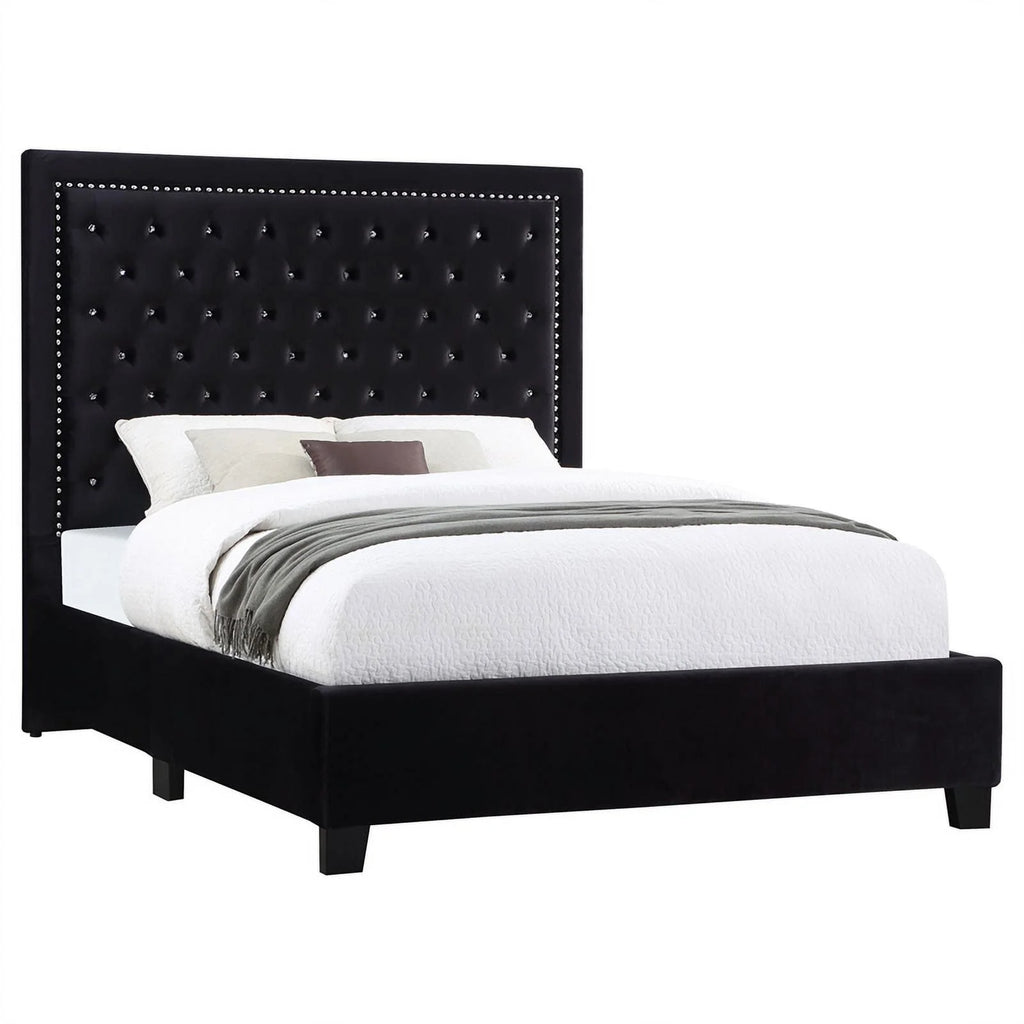 Velvet Upholstered Tufted Platform Eastern King Bed Black Z2139