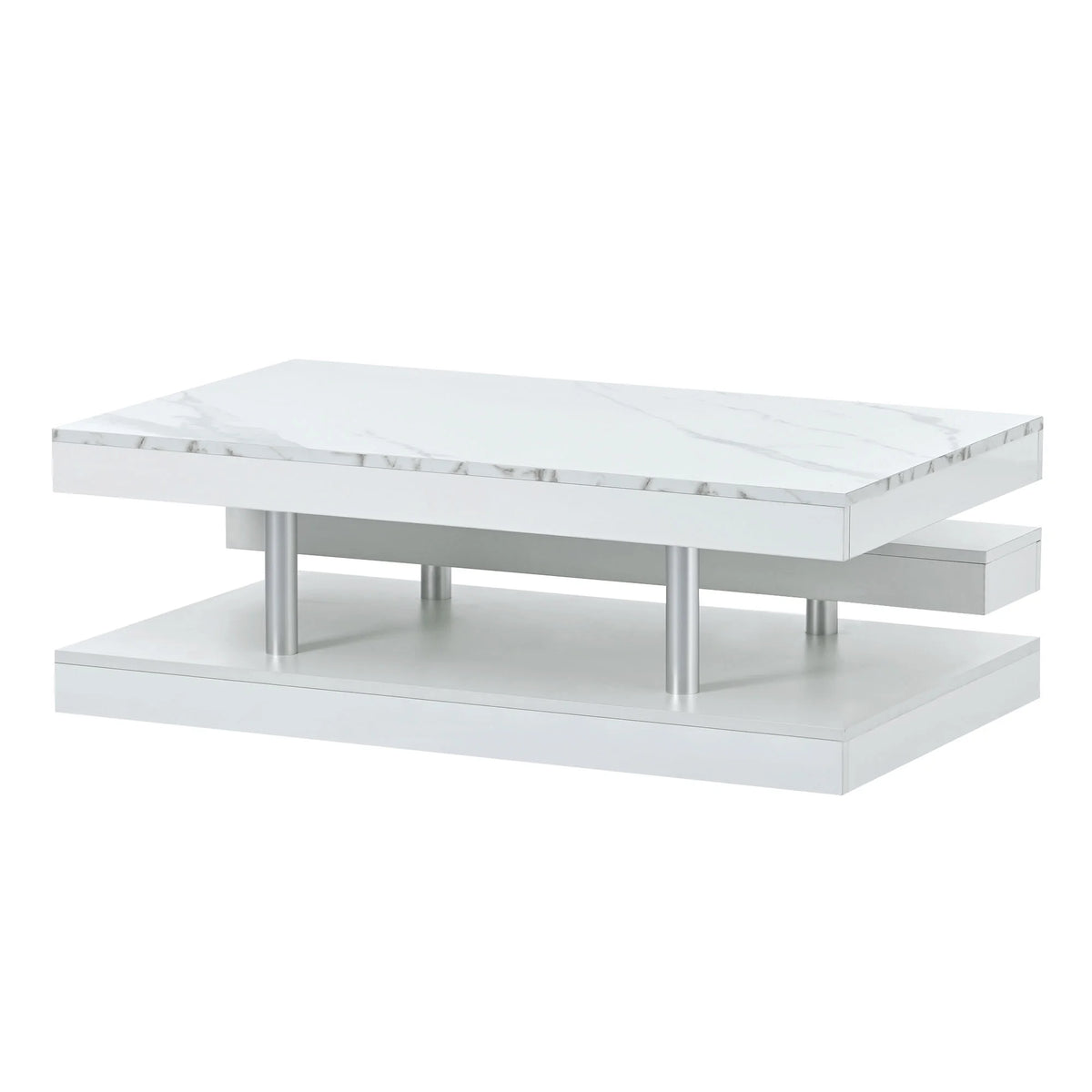 White 2-Tier Coffee Table with Silver Metal Legs Z9297