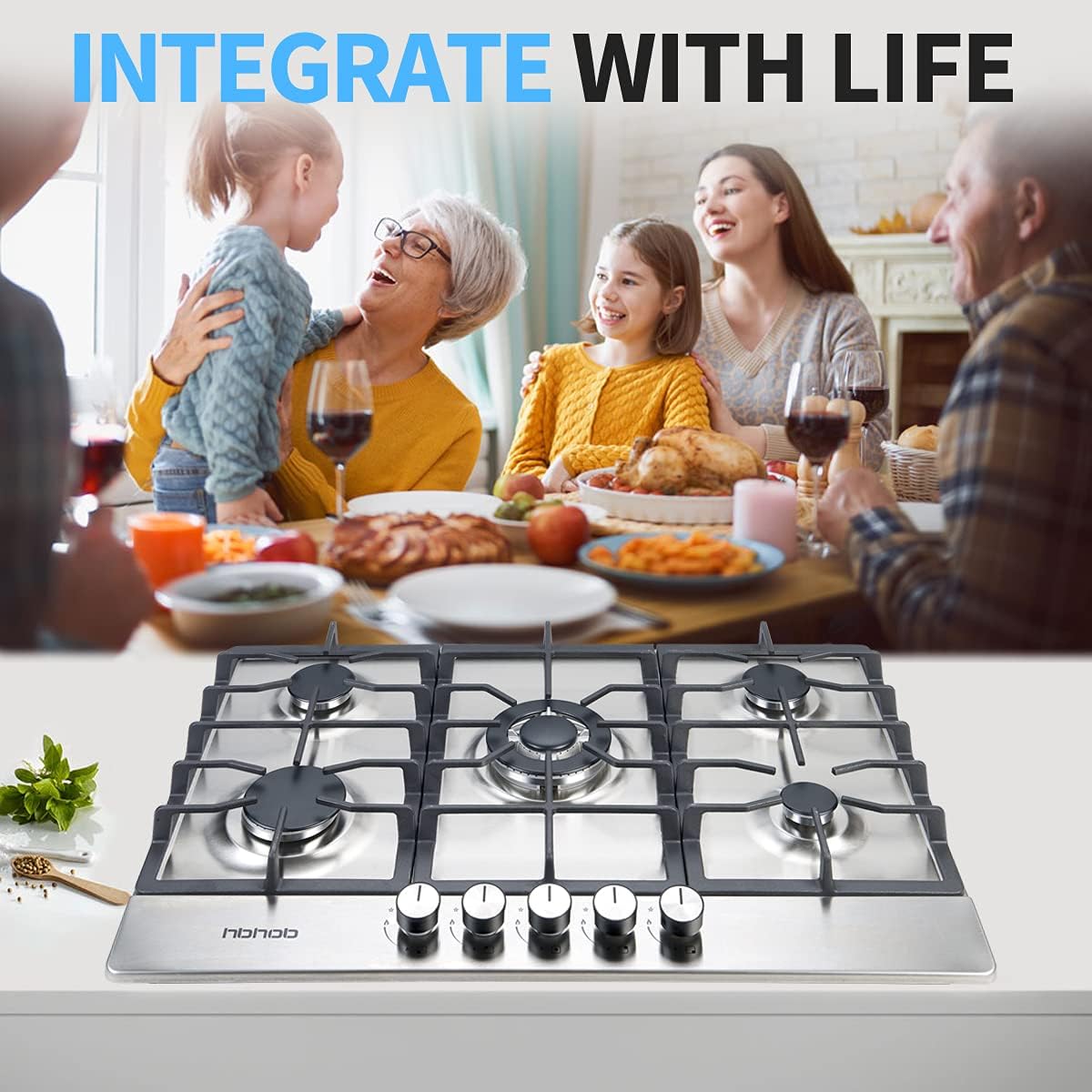 30 Inches 5 Burners Stainless Steel Gas Cooktop with Cast Iron Grates P9853