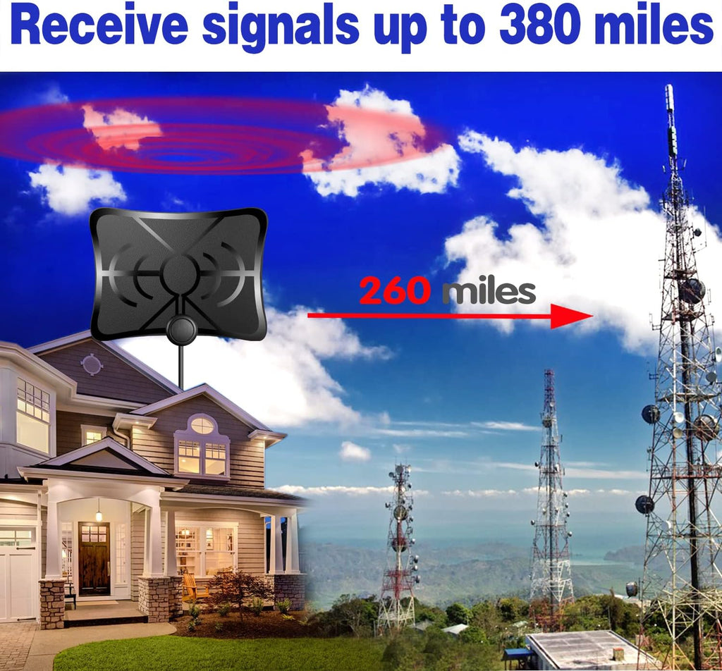 HD Digital TV Antenna 250 Miles Range 4K 1080p 18ft Coax Cable Pack of 2 W2134