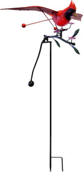 Red Metal Cardinal Bird on Flower Branch Garden Stake Kinetic Wind Sculpture T7545