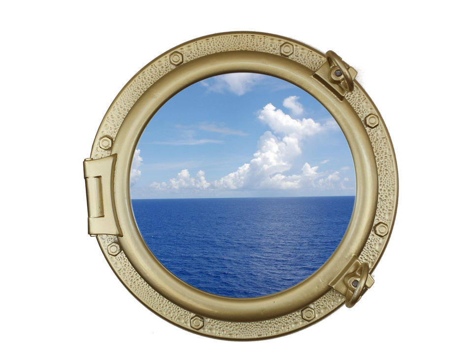 Gold Finish Decorative Ship Porthole Window 20x22 R805