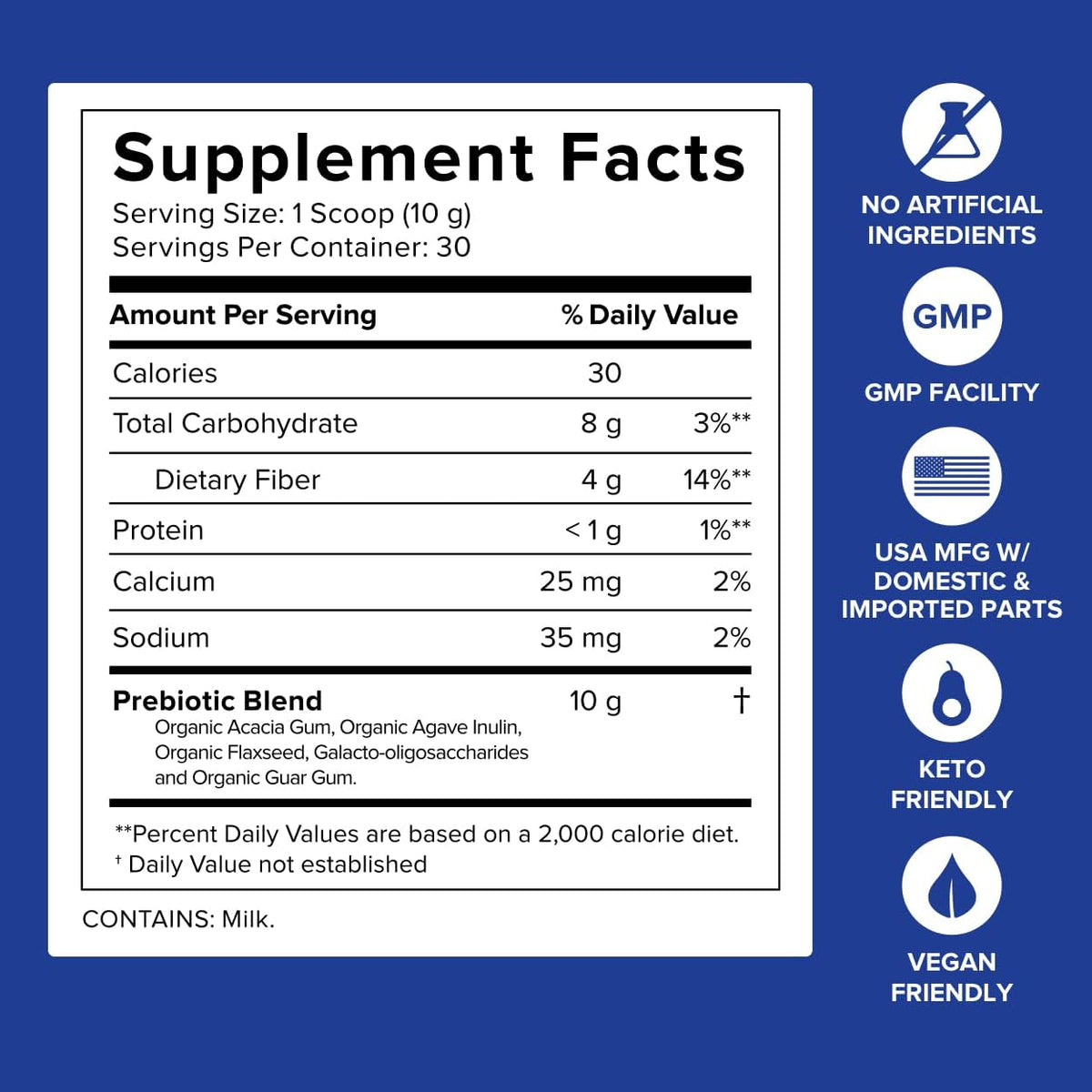 Unflavored Prebiotic Supplement Powder, 30 Servings V8611