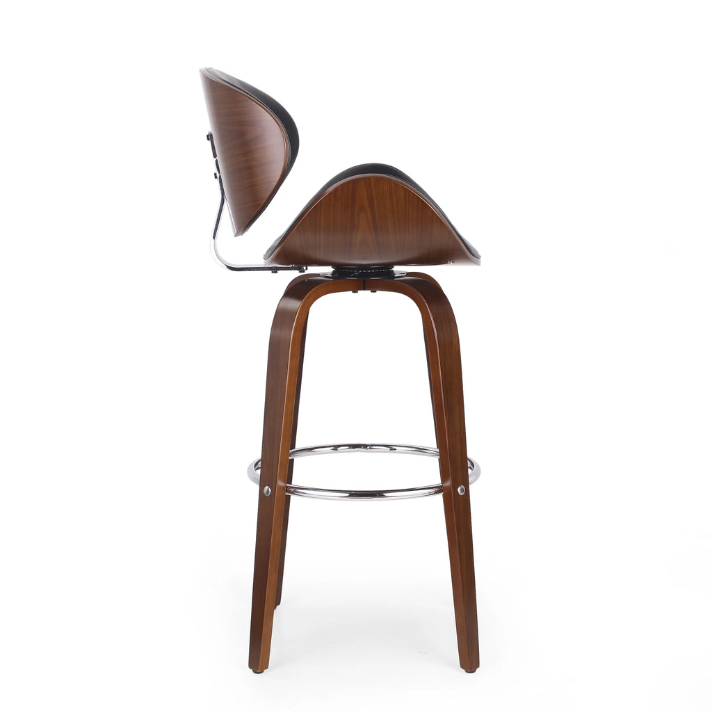 Mid Century Modern Faux Leather Wood Swivel Barstool W9005