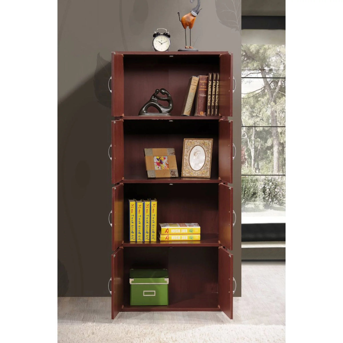 Mahogany Brown Bookcase Cabinet with Doors J650