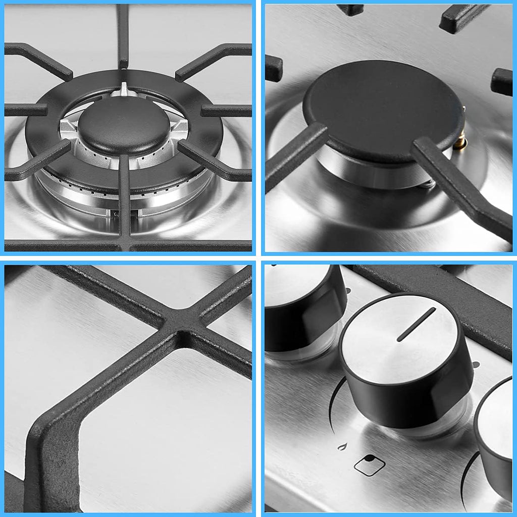 30 Inches 5 Burners Stainless Steel Gas Cooktop with Cast Iron Grates P9853