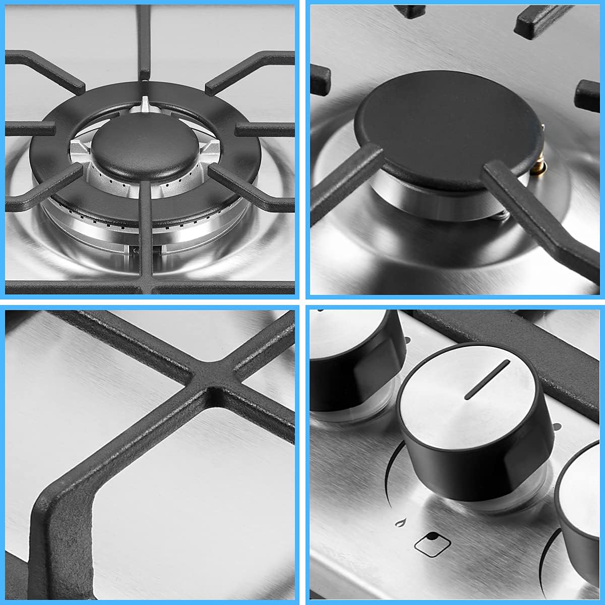 30 Inches 5 Burners Stainless Steel Gas Cooktop with Cast Iron Grates P9853