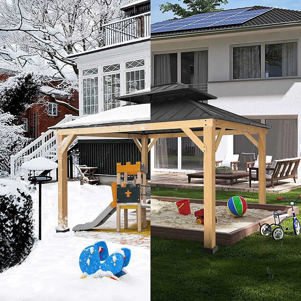 Cedar Wood Frame Gazebo with Metal Roof D7861