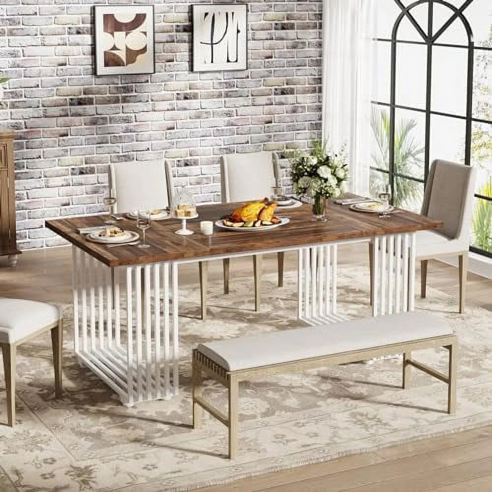 White 70.8 Inch Dining Table with Gold Metal Legs O99550