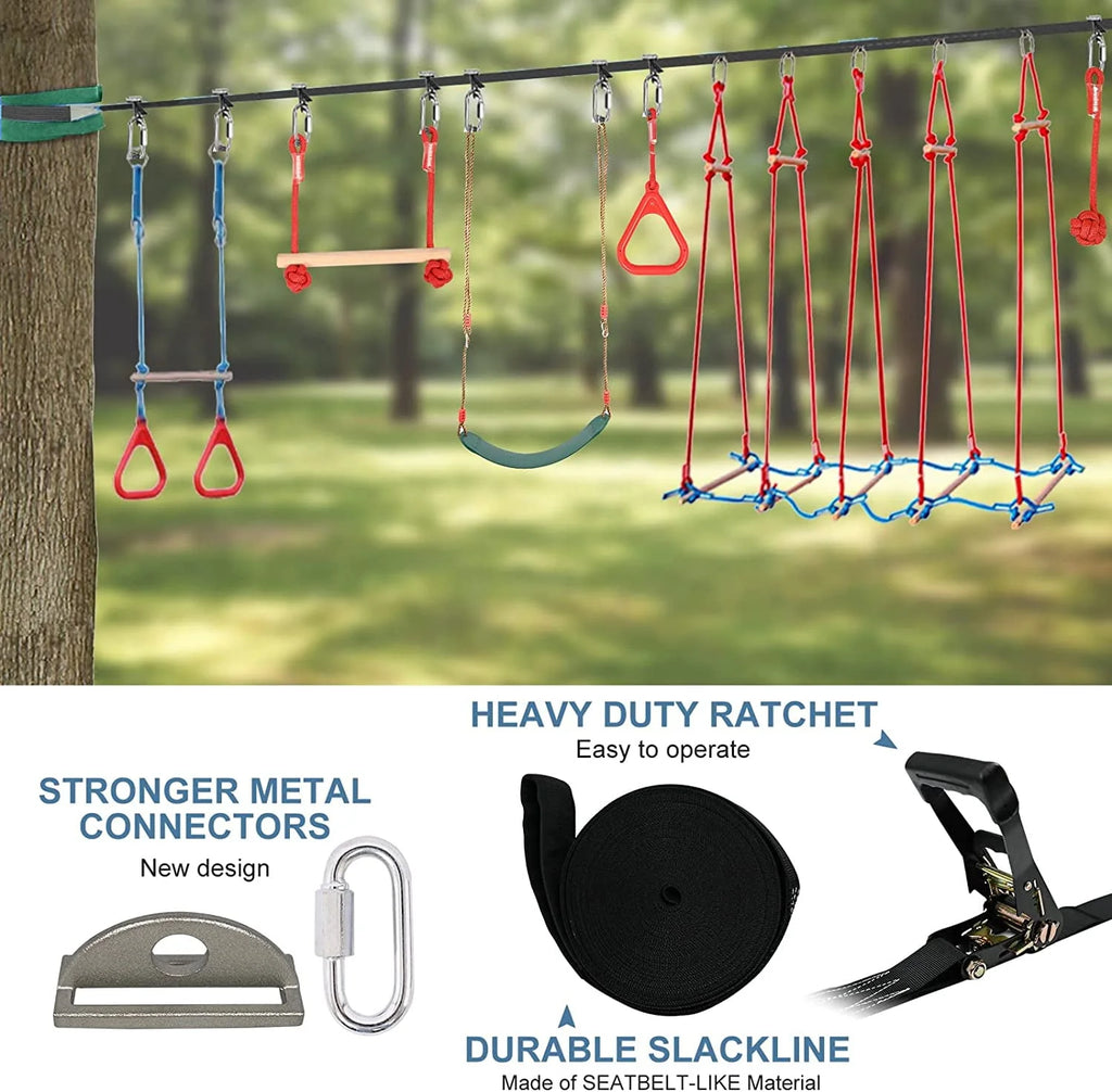 60ft Ninja Warrior Obstacle Course for Kids with Carry Bag H169468