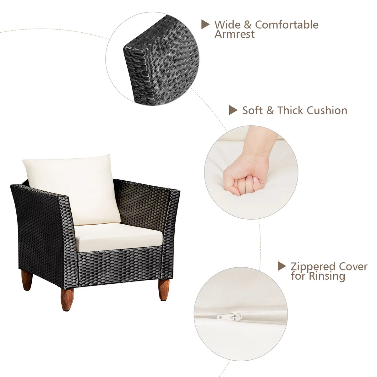 3-Piece Wicker Patio Furniture Set with Cushions & Coffee Table R707187