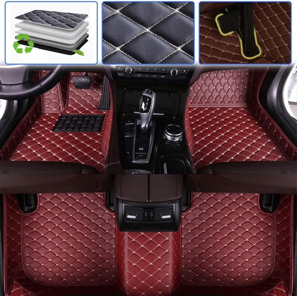 Beige Leather Car Floor Mats Front & Rear Set J369556