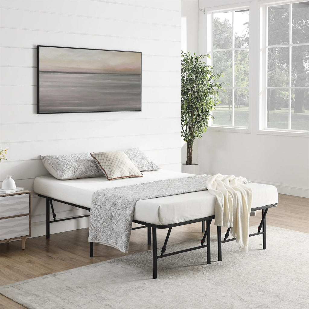 Foldable Steel Queen Platform Bed Frame, Black N324466