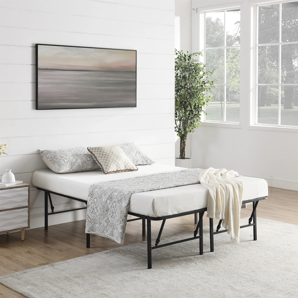 Foldable Steel Queen Platform Bed Frame, Black N324466