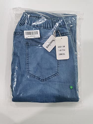 Mens Elastic Waist Jeans Relaxed Fit with Zipper and Button L762
