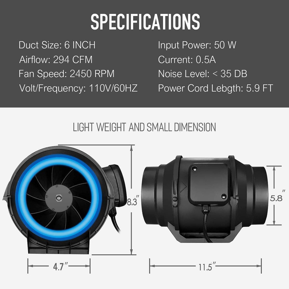 4 Inch 118 CFM Inline Fan Carbon Filter 8 Feet Ducting Combo B6821
