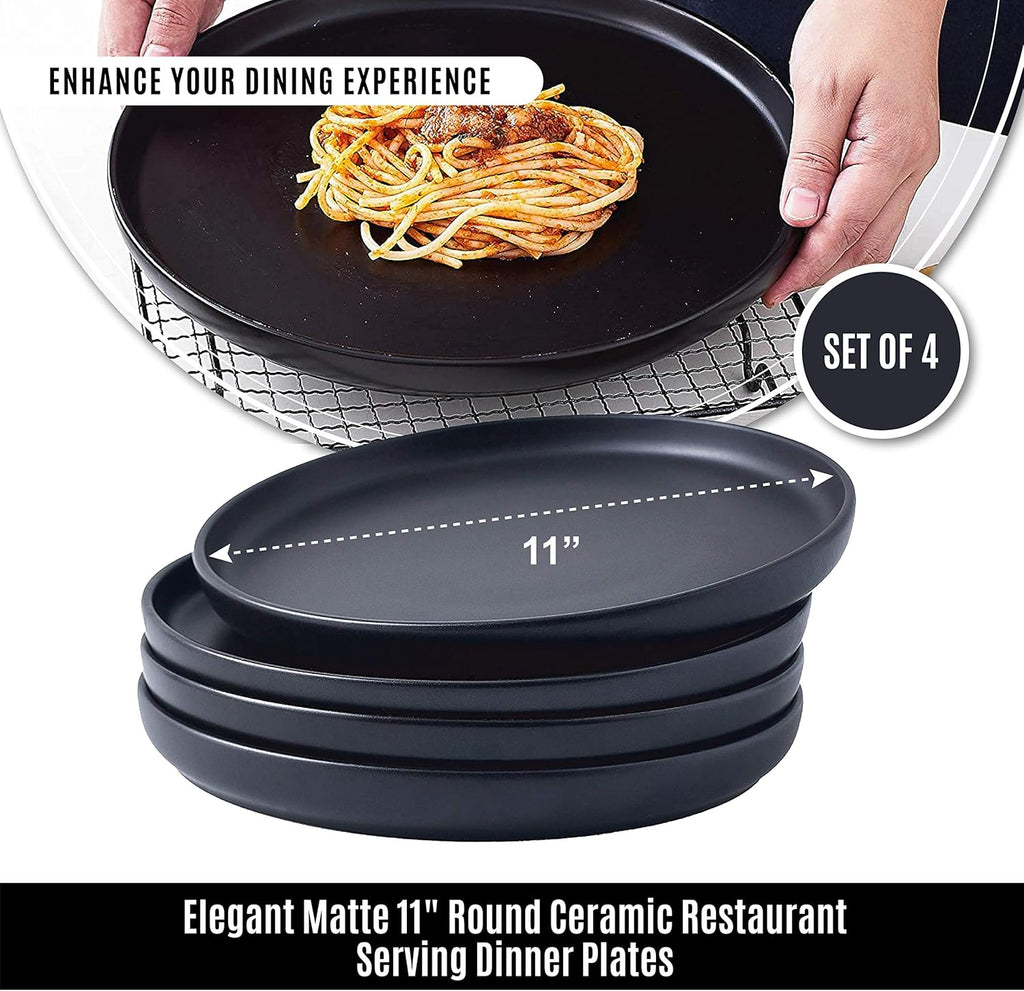 Matte 11-inch Ceramic Large Round Serving Plates and 5 Quart Cast Iron Double Dutch Oven Set with 10 inch Skillet Lid S613148
