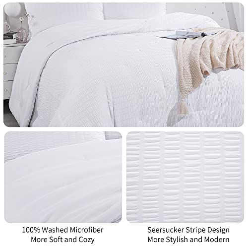 Oversized King White Seersucker Comforter 3 Piece Set L91687