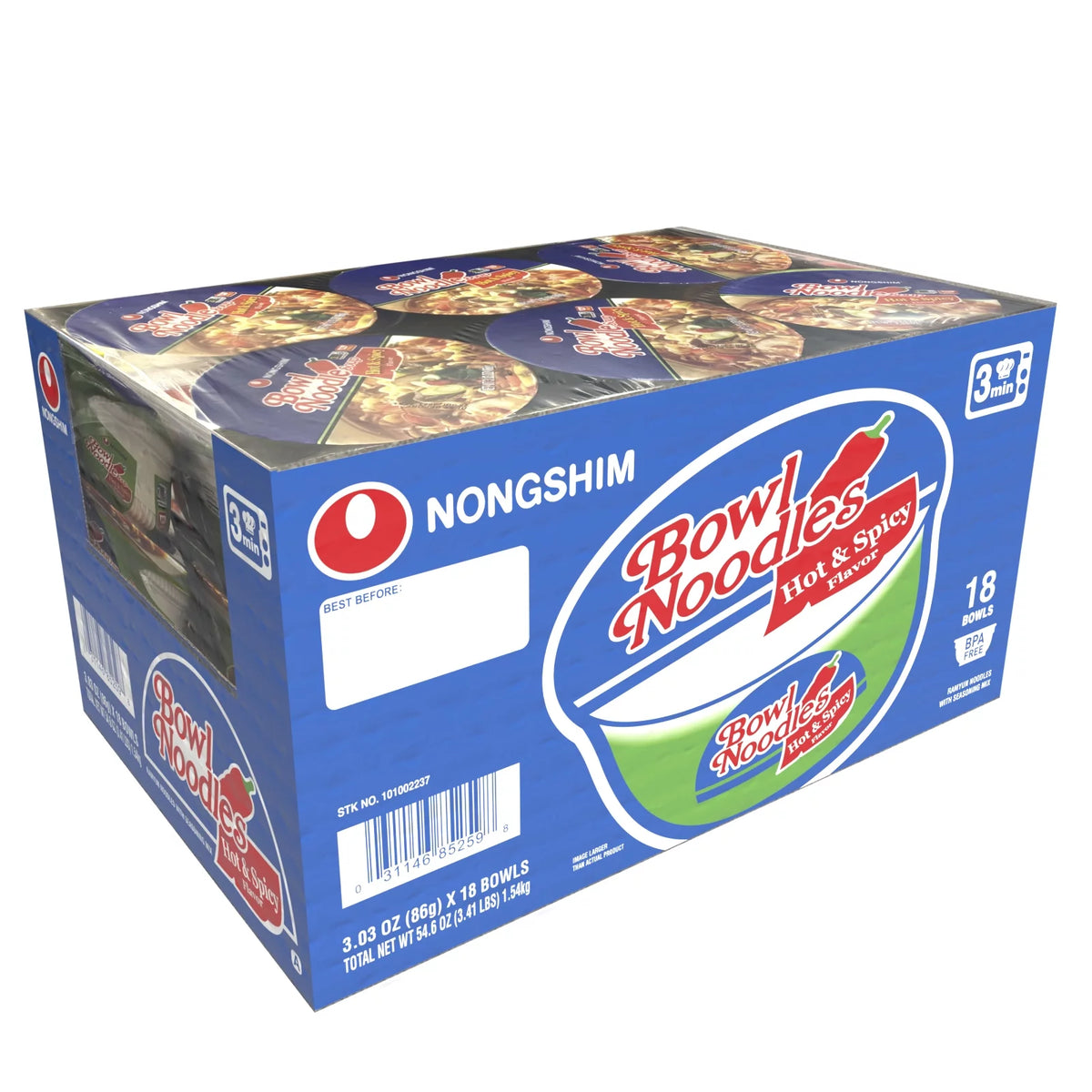 3.03oz X 18 Count Hot & Spicy Beef Ramyun Ramen Noodle Soup Bowl O273440