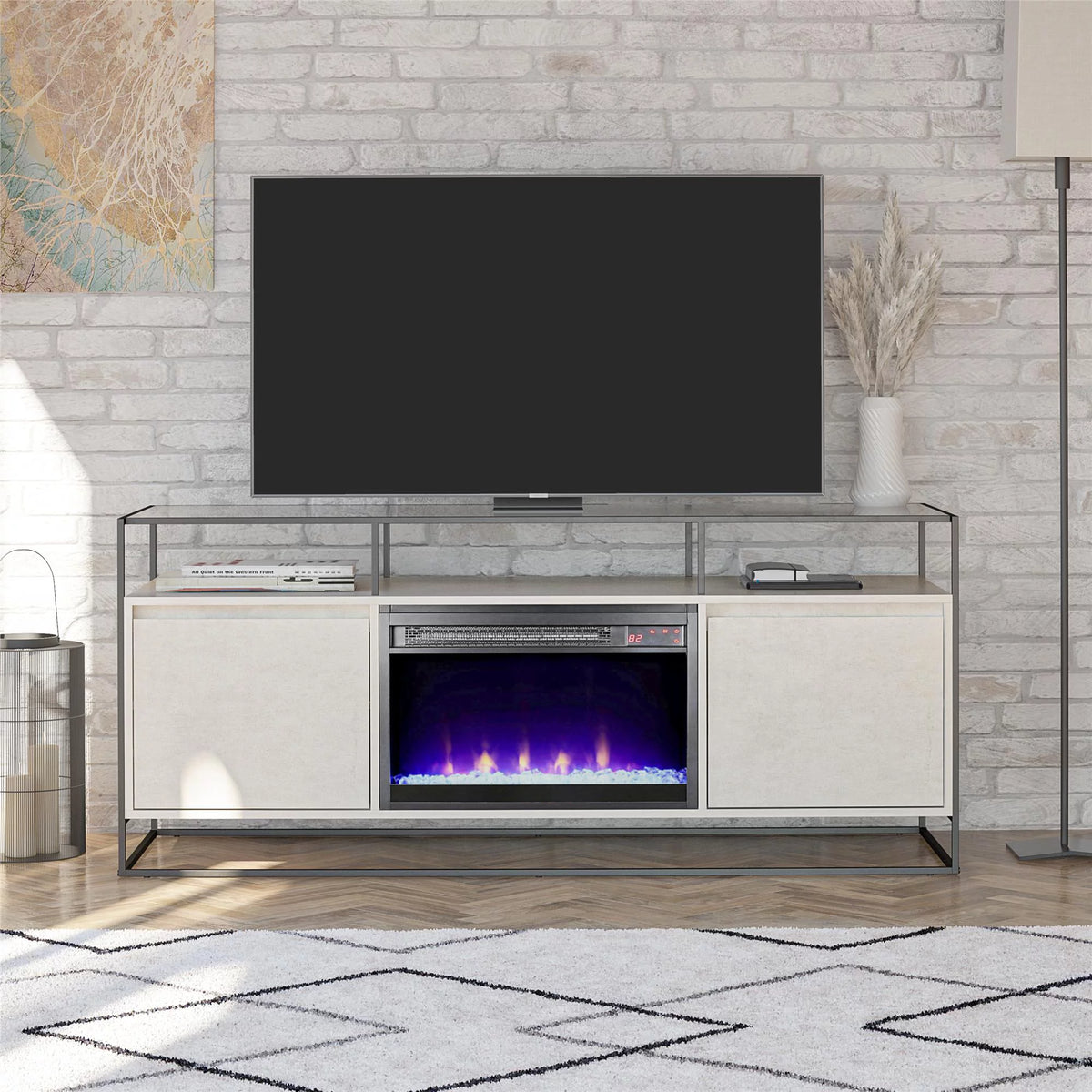 Plaster TV Stand with Electric Fireplace H718092
