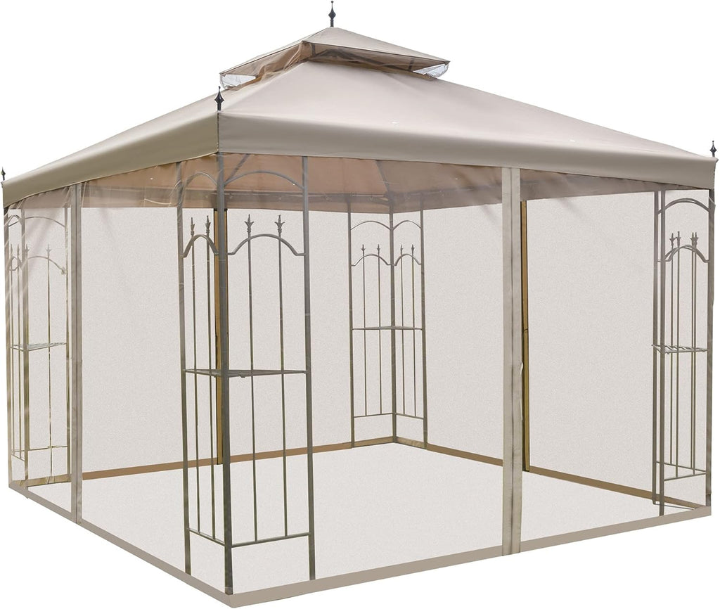 10' x 10' Steel Outdoor Patio Gazebo Canopy with Mesh Curtains A959