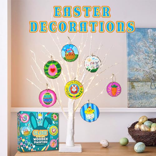 Kids Wooden Painting Kit Glow in The Dark Arts Crafts Wood Slice Craft Activities Kits E24705