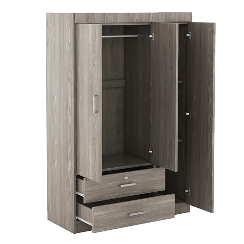 Gray Wood Armoire Wardrobe with Mirror D86329