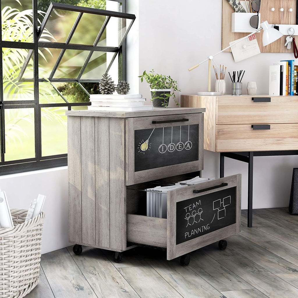 Vintage Grey Oak 2-Drawer File Cabinet MDF Paperboard Mobile V82424