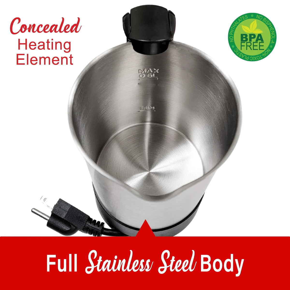 1000-Watt 20-Oz. Stainless Steel Electric Travel Kettle S788