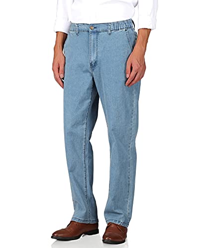 Mens Elastic Waist Jeans Relaxed Fit with Zipper and Button L762