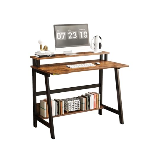 Black Compact Desk with Monitor Stand S27485