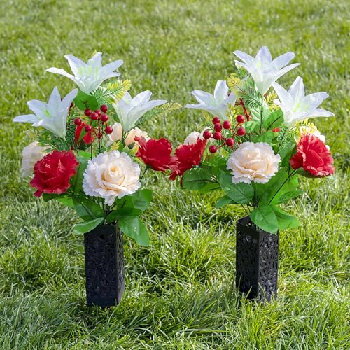 Red+White Lily Artificial Silk Rose and Lily Saddle W4366