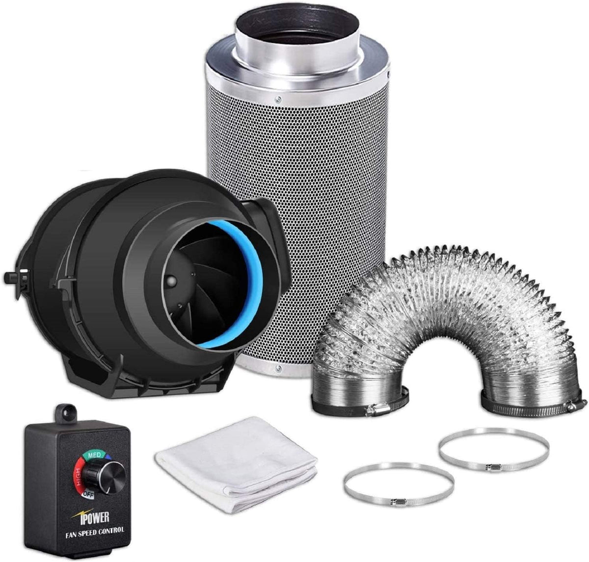 4 Inch 118 CFM Inline Fan Carbon Filter 8 Feet Ducting Combo B6821