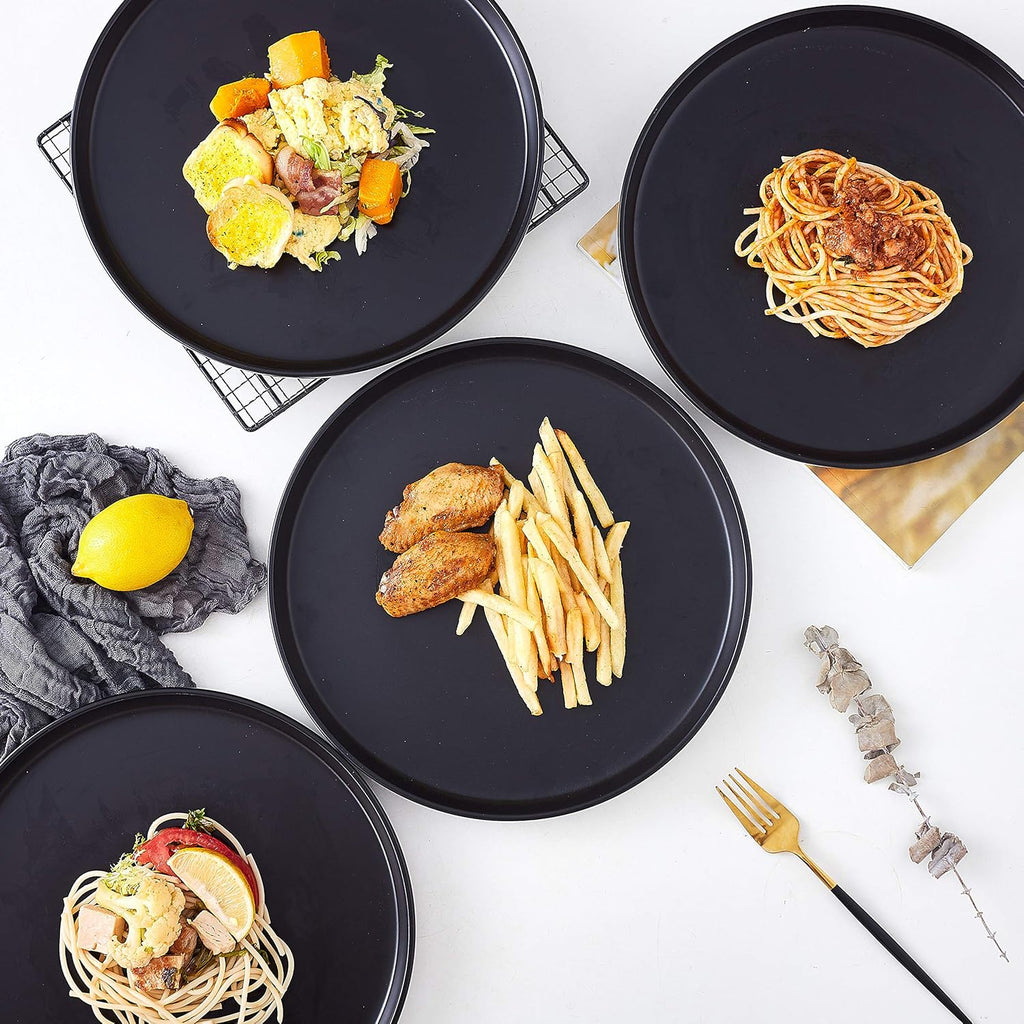 Matte 11-inch Ceramic Large Round Serving Plates and 5 Quart Cast Iron Double Dutch Oven Set with 10 inch Skillet Lid S613148