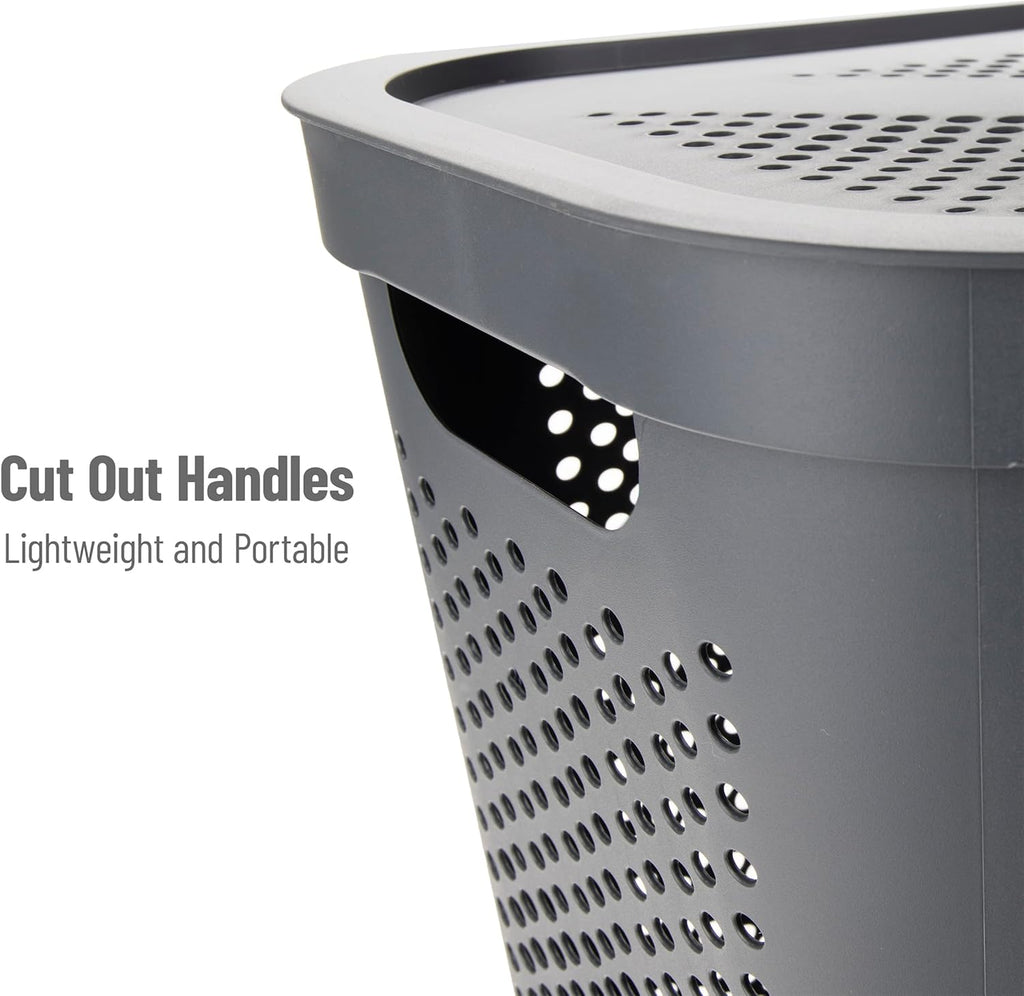 60L Slim Plastic Laundry Hamper with Lid, Gray E11319