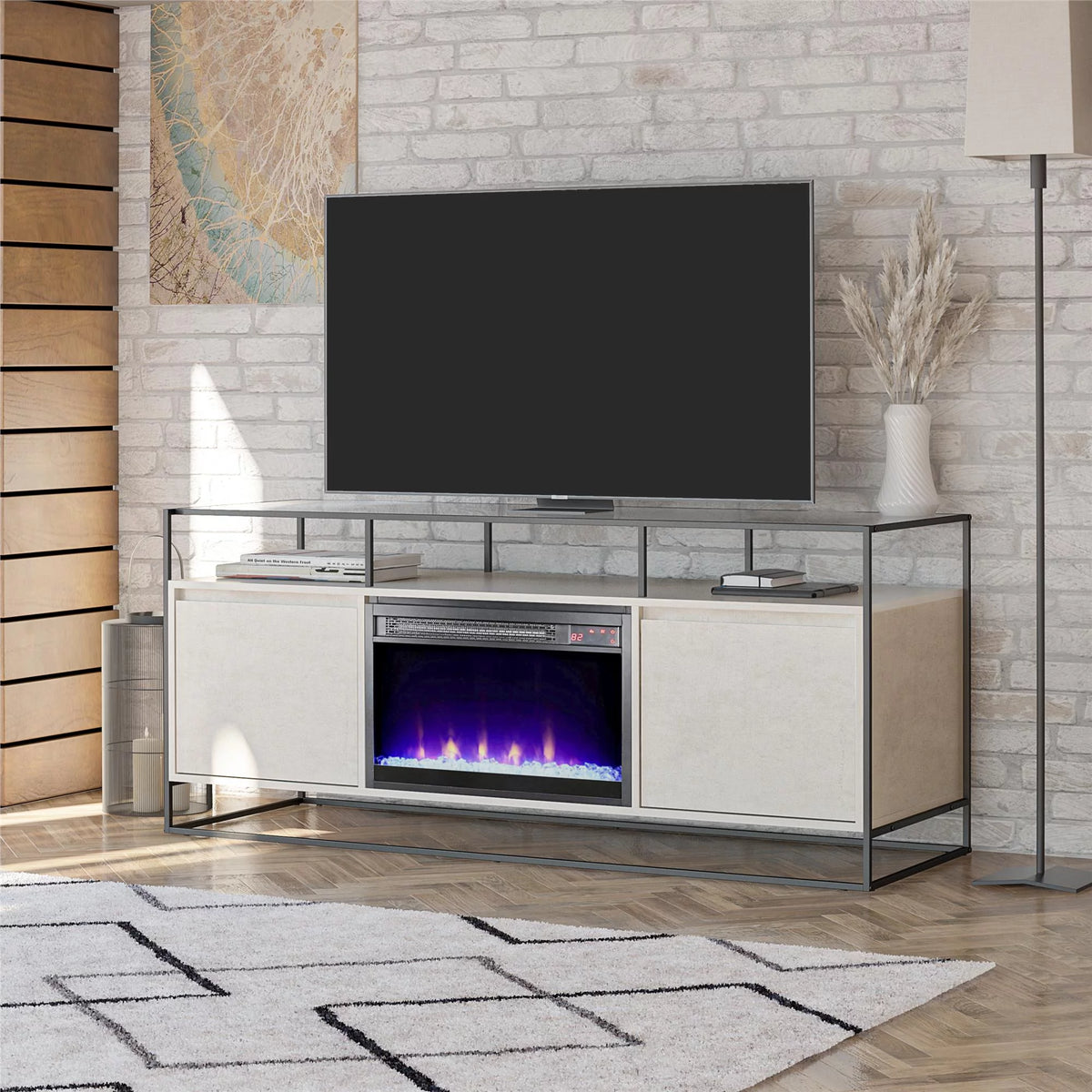 Plaster TV Stand with Electric Fireplace H718092