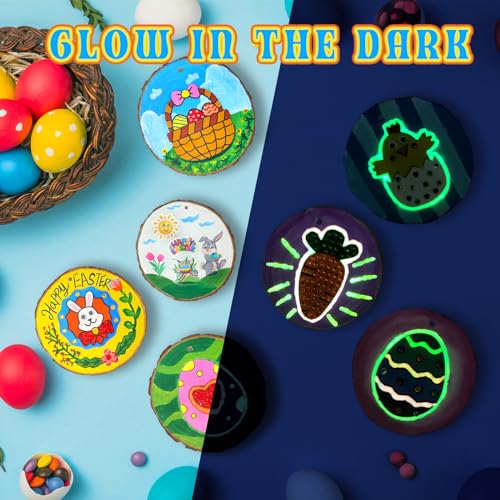 Kids Wooden Painting Kit Glow in The Dark Arts Crafts Wood Slice Craft Activities Kits E24705