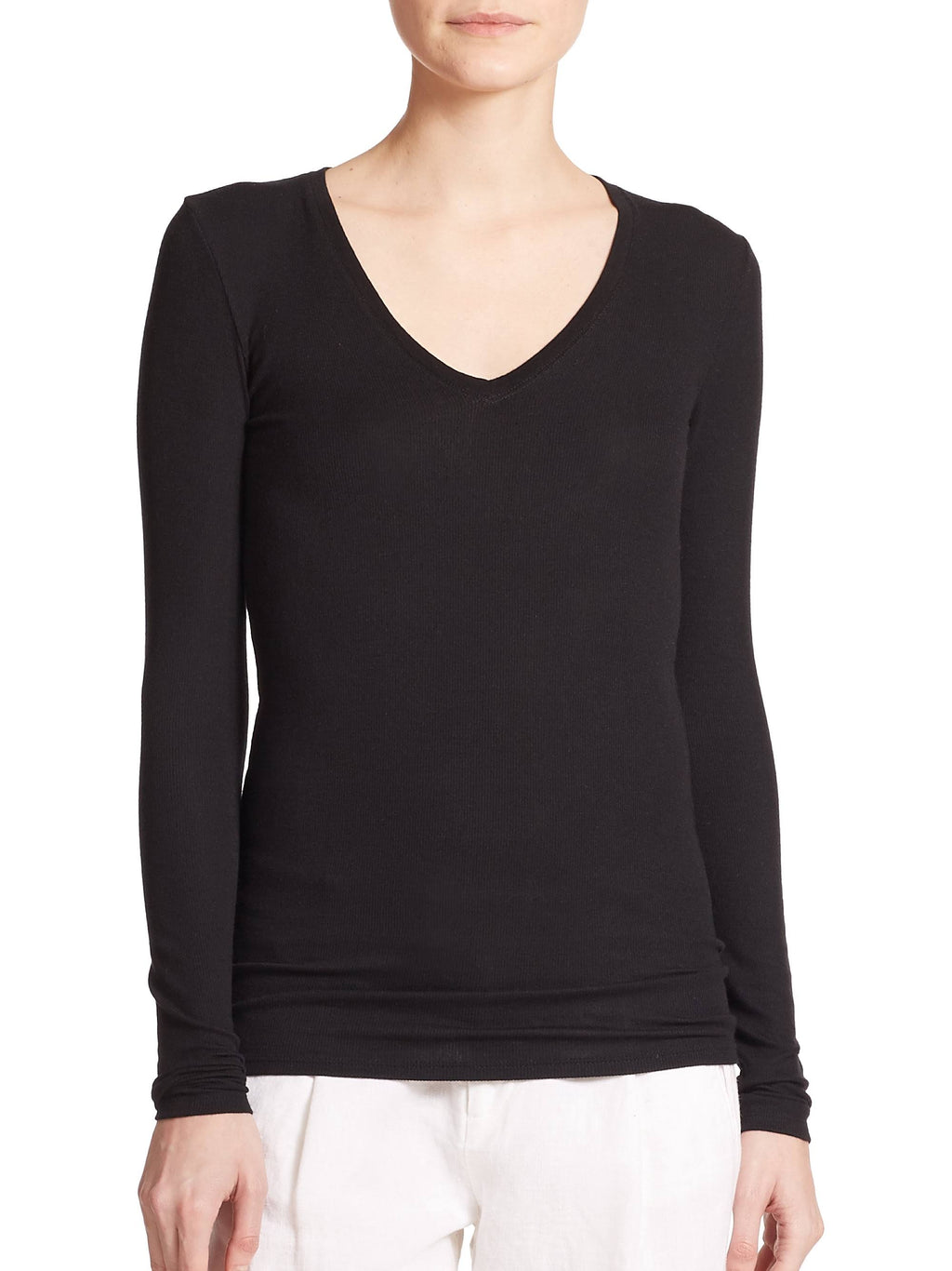 White Long-Sleeve V-Neck Tee G790