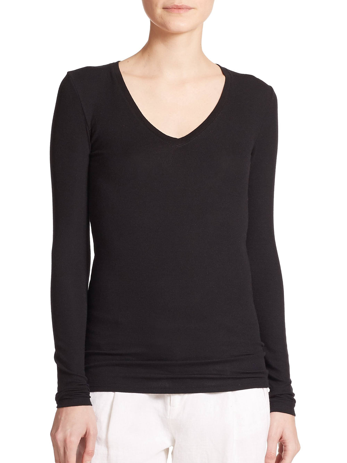 White Long-Sleeve V-Neck Tee G790
