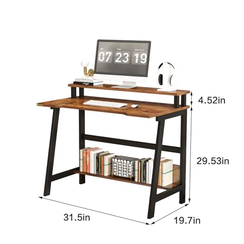 Black Compact Desk with Monitor Stand S27485