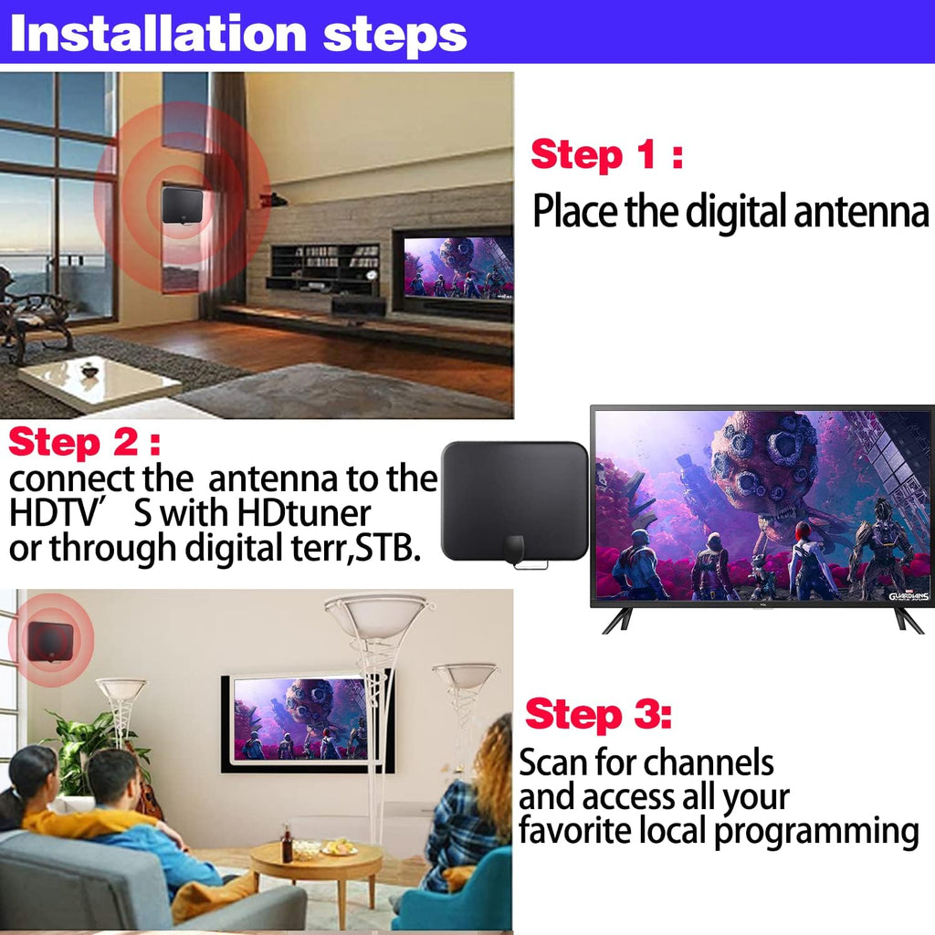 HD Digital TV Antenna 250 Miles Range 4K 1080p 18ft Coax Cable Pack of 2 W2134