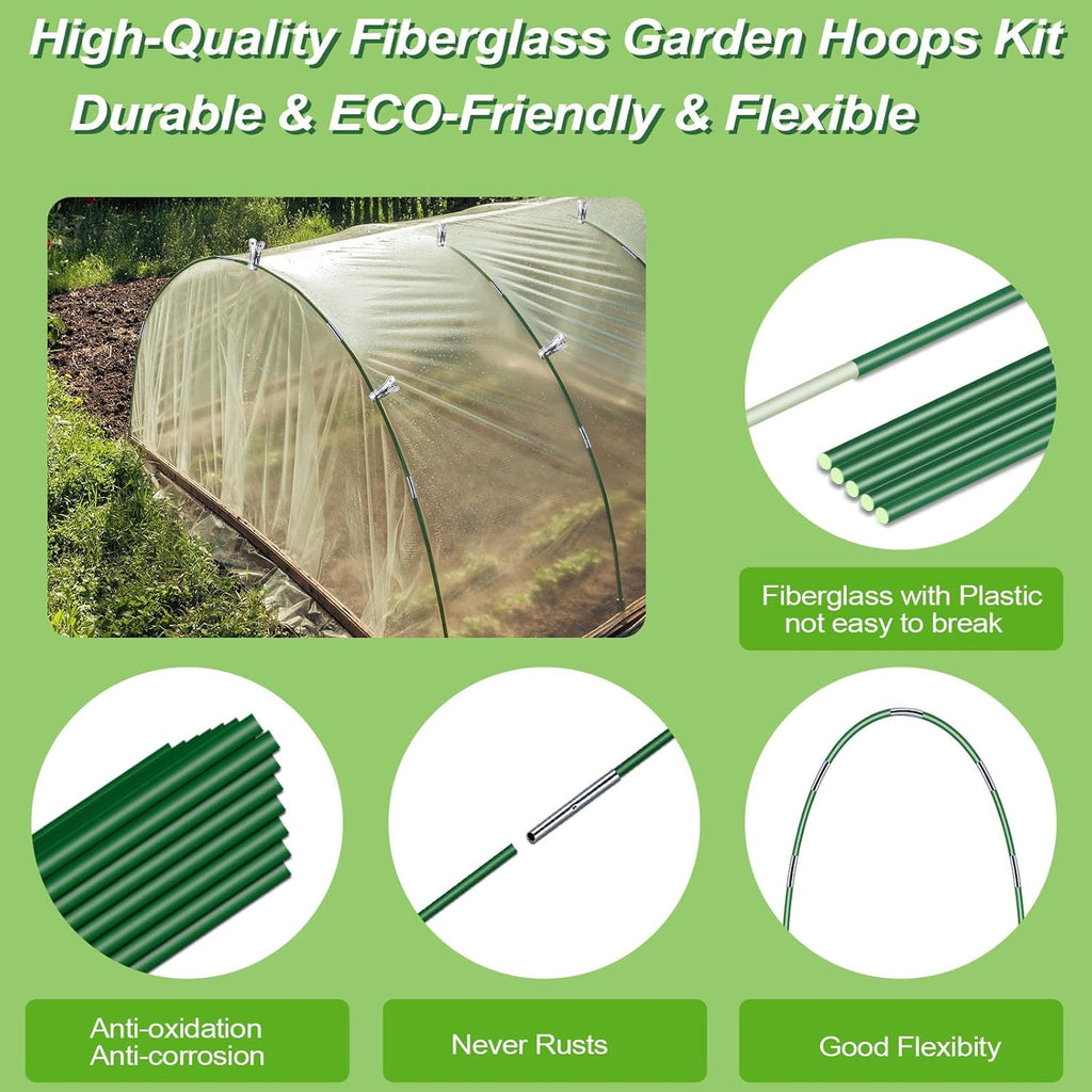 6 Sets 8 FT Long Fiberglass Garden Hoops D83782